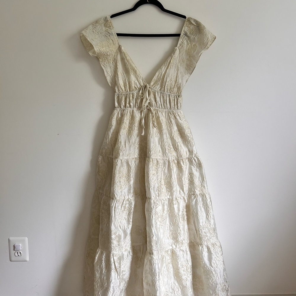 Altar'd State Cream Tiered Ruffled Maxi Dress